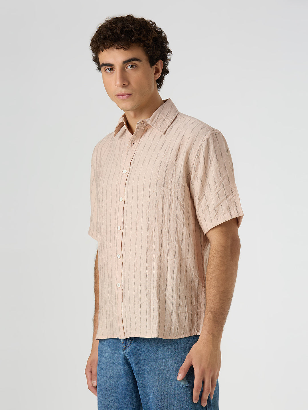 Ripple Half-Sleeves shirt - Light Peach