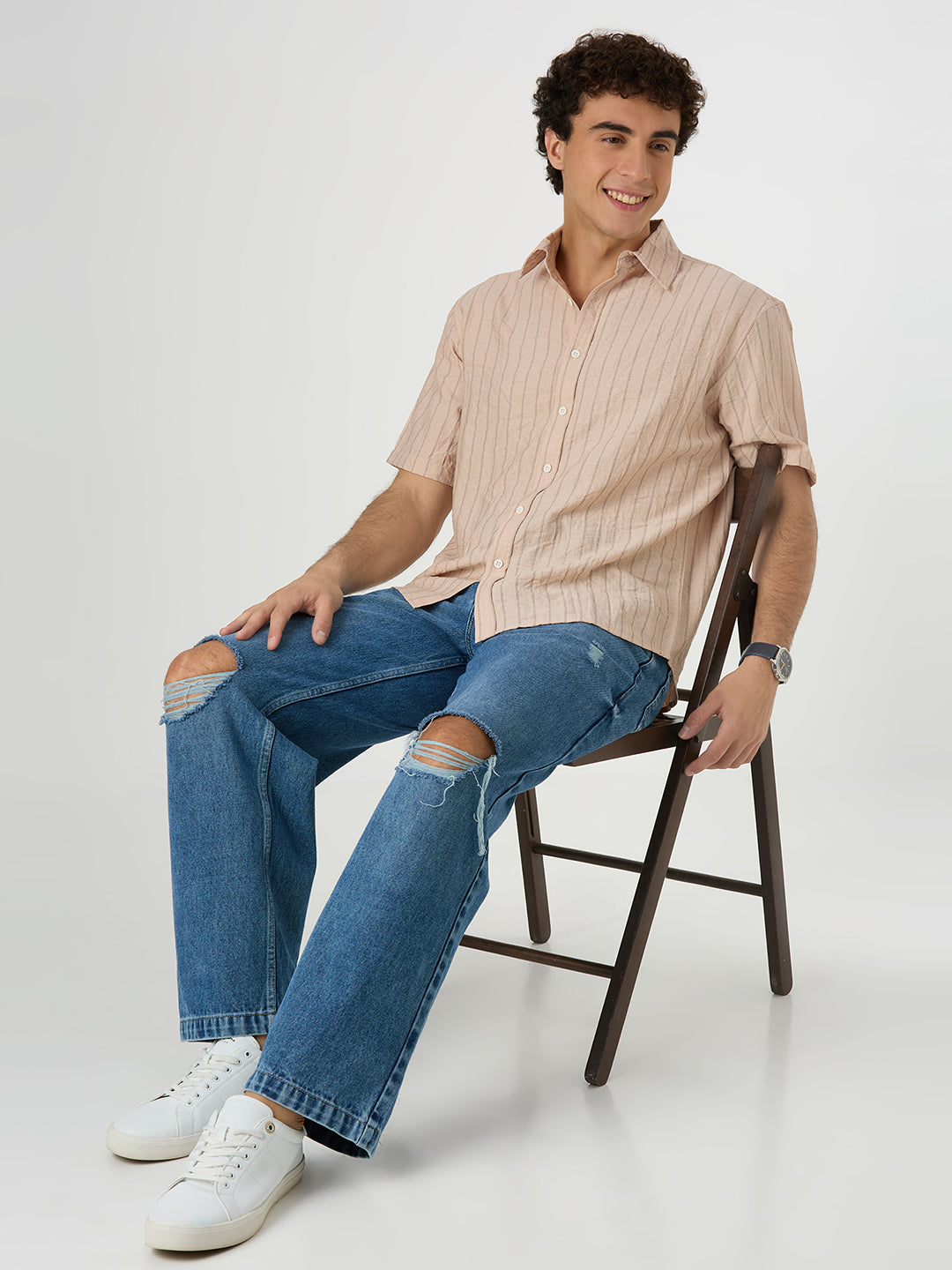 Ripple Half-Sleeves shirt - Light Peach