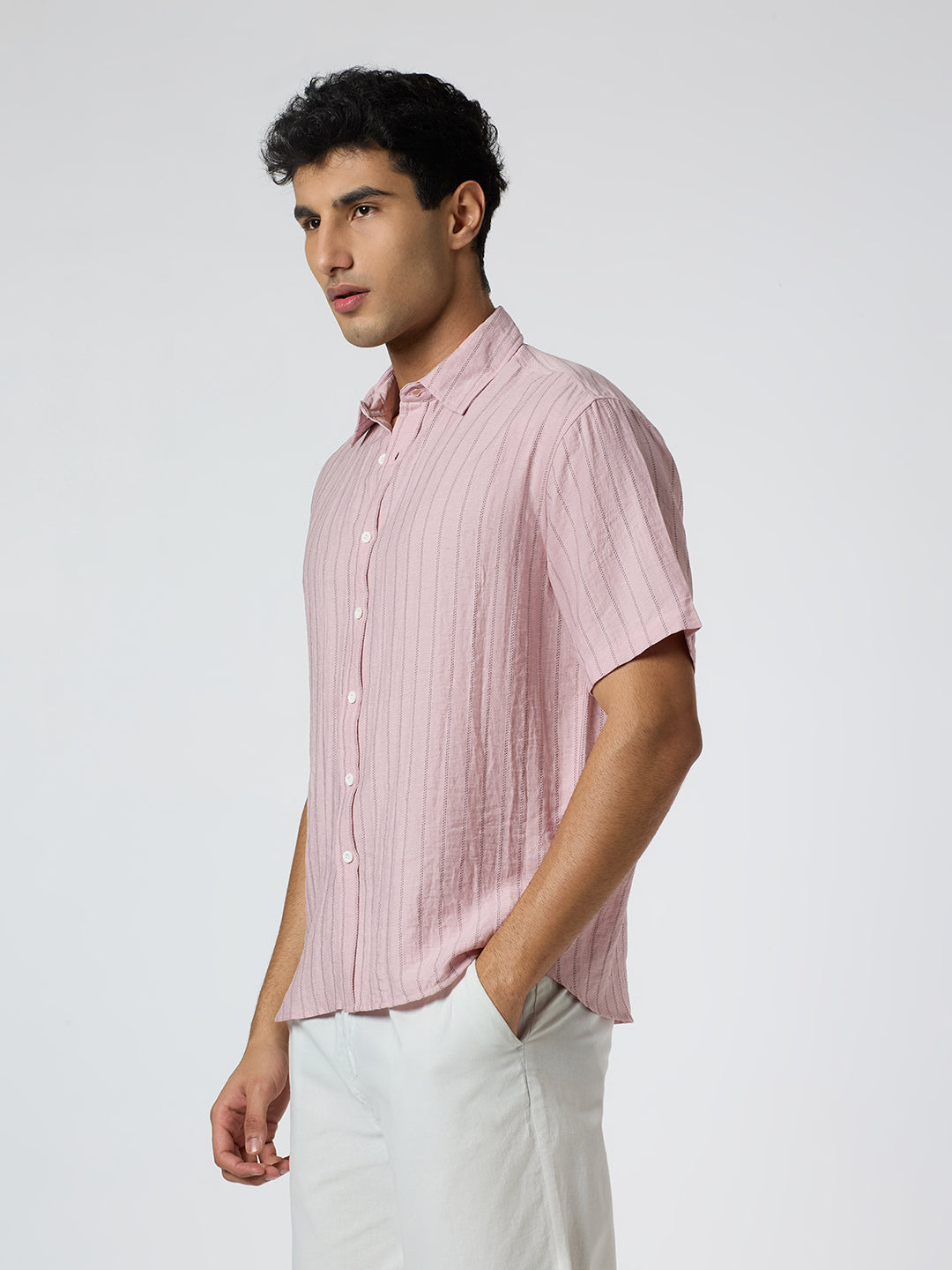 Ripple Half-Sleeves shirt - Pink