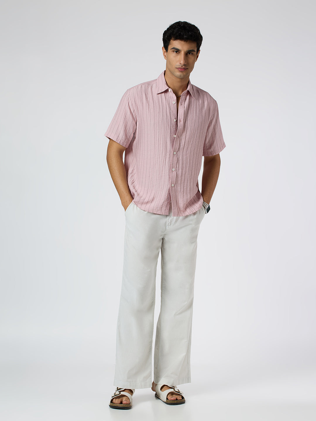 Ripple Half-Sleeves shirt - Pink