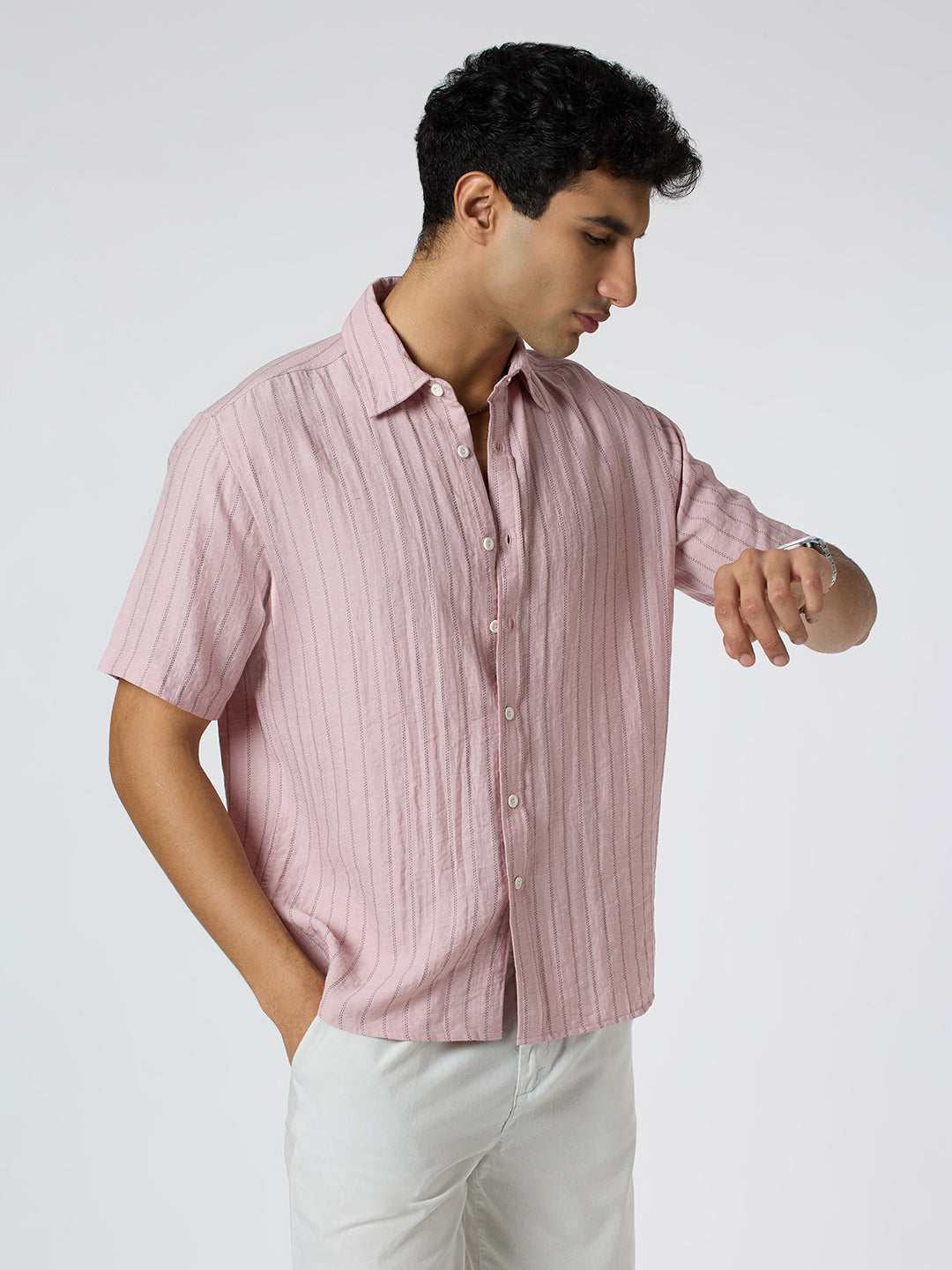 Ripple Half-Sleeves shirt - Pink