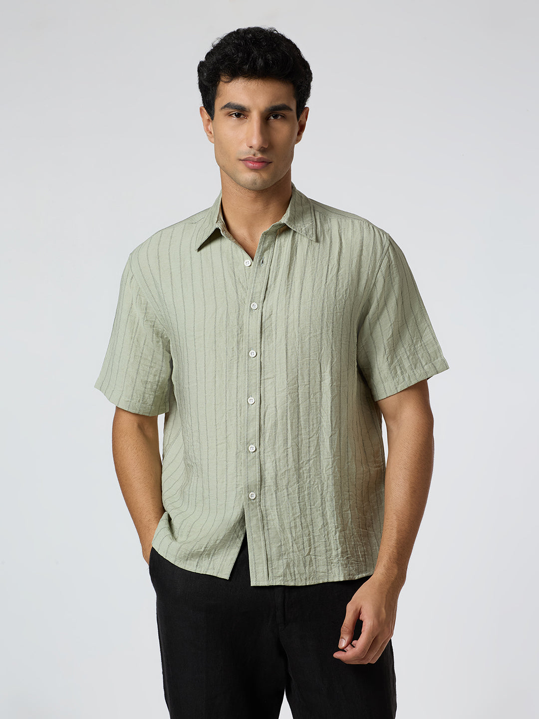Ripple Half-Sleeves shirt - Sage Green