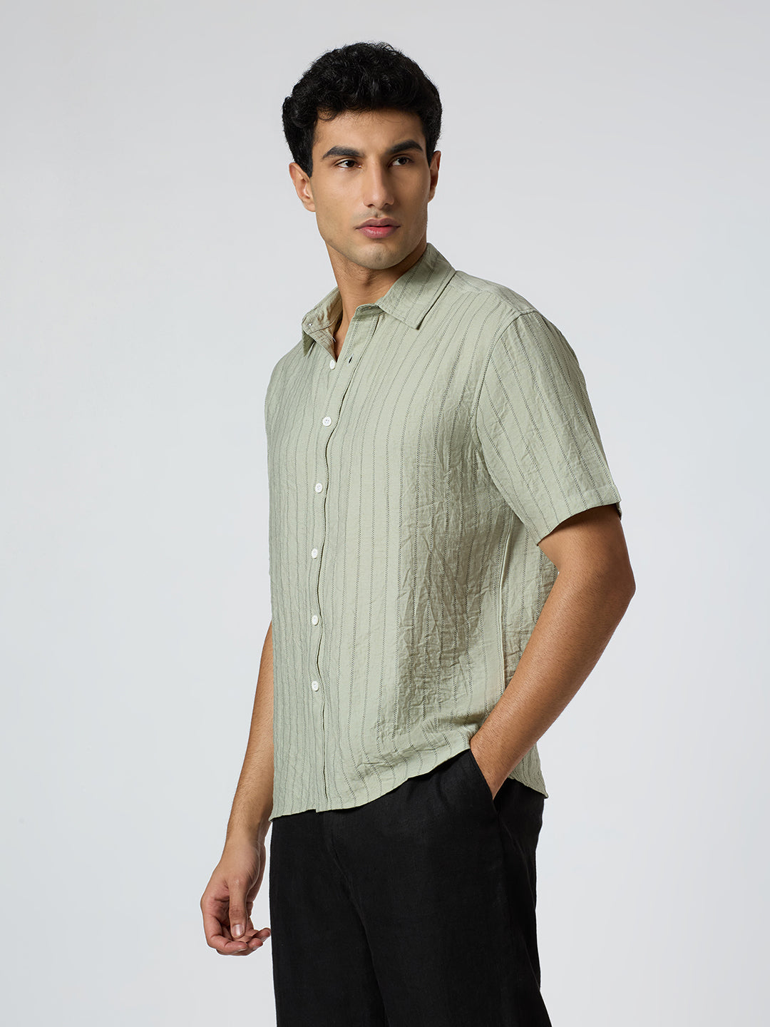 Ripple Half-Sleeves shirt - Sage Green