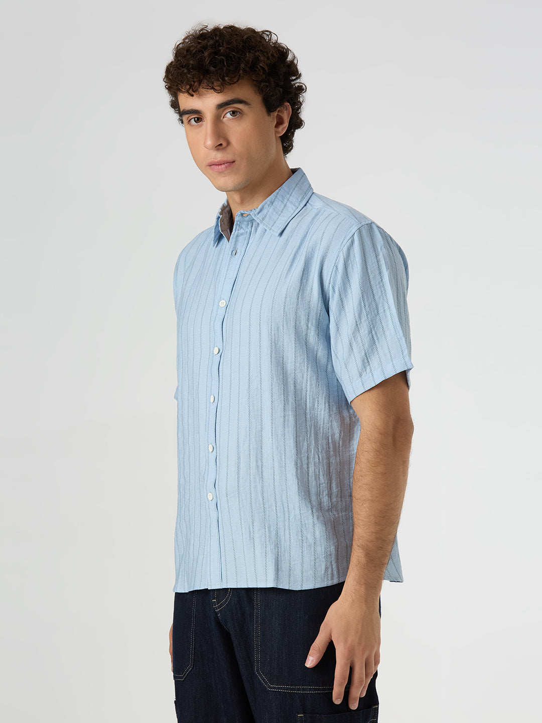 Ripple Half-Sleeves shirt - Sky Blue