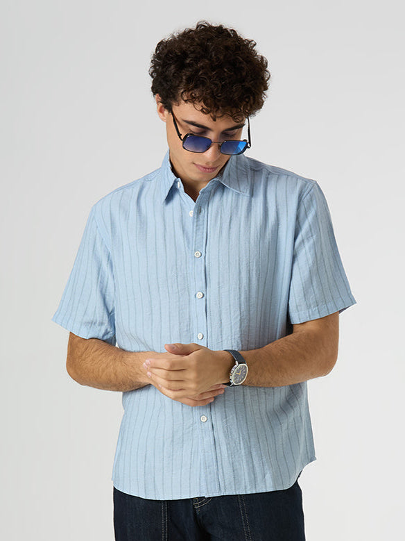 Ripple Half-Sleeves shirt - Sky Blue