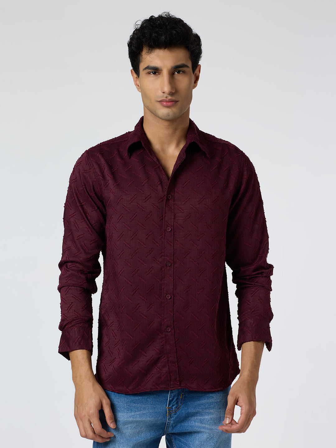 Sandwave Textured Shirt - Burgundy