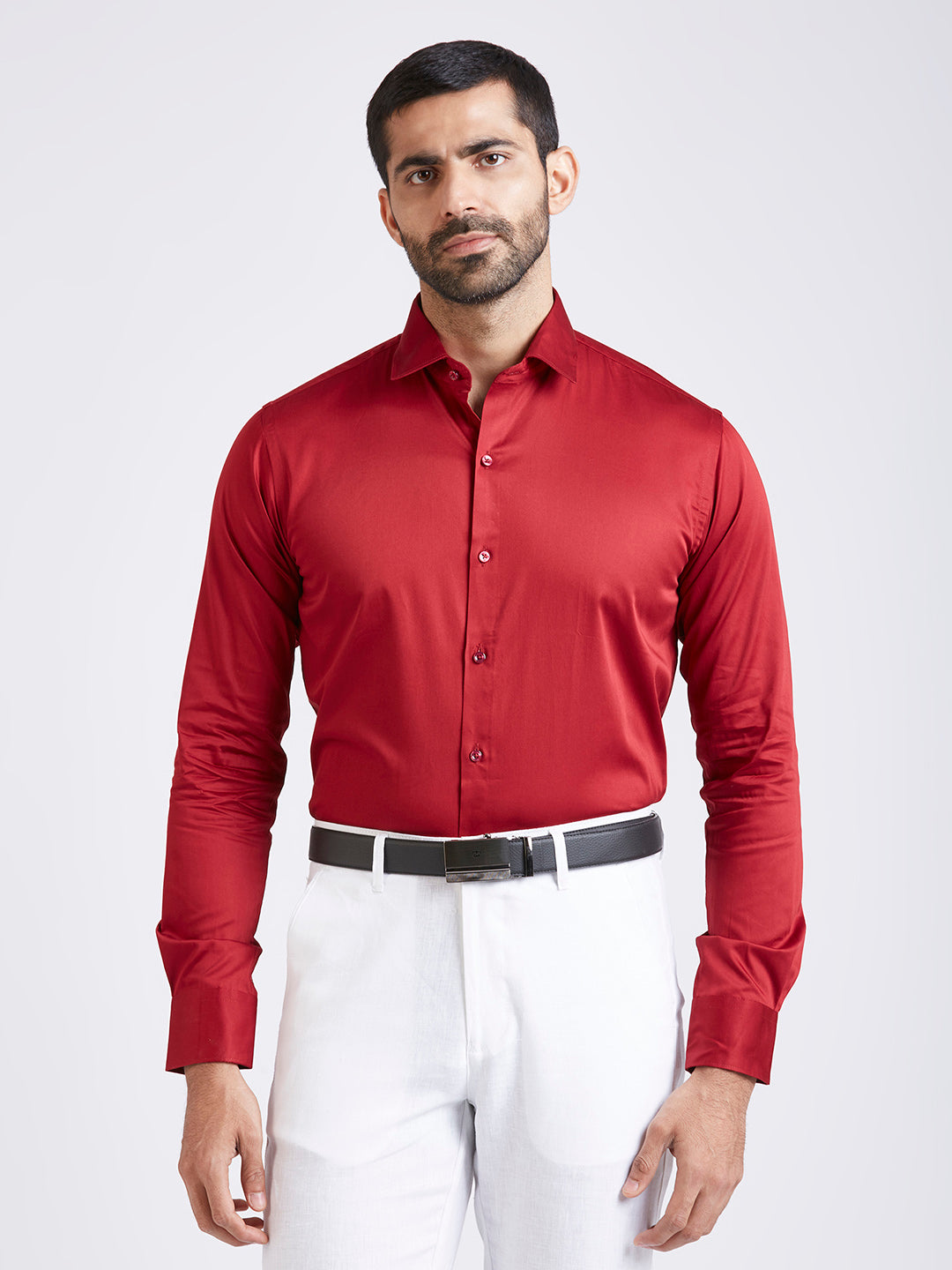 Arcane - Satin Slim Fit Shirt - Red