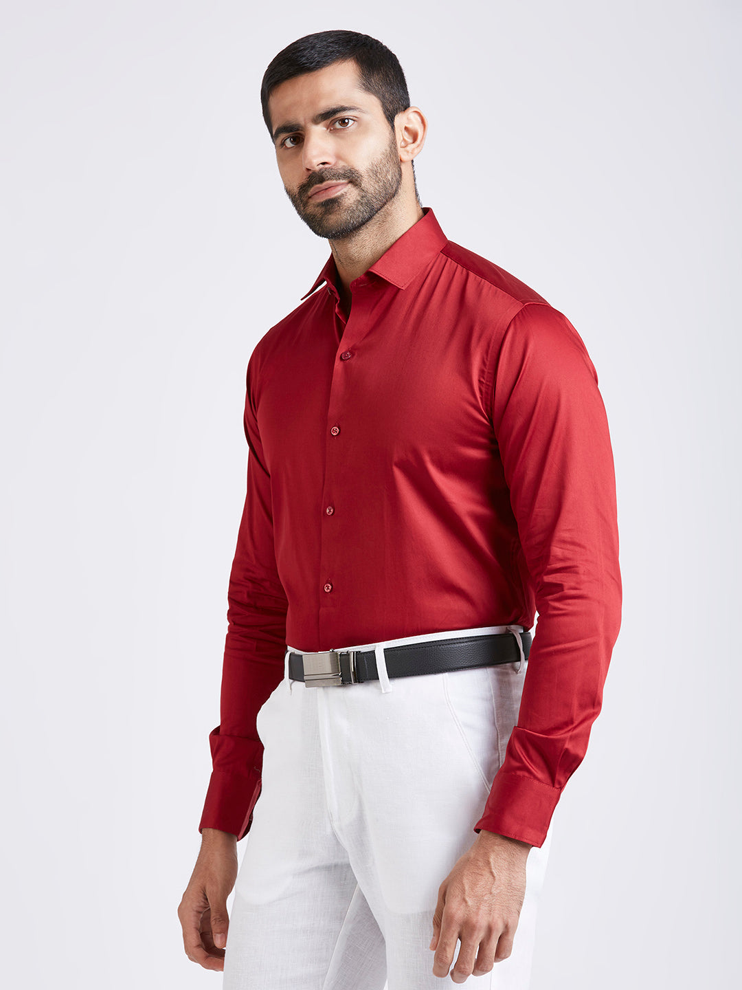 Arcane - Satin Slim Fit Shirt - Red