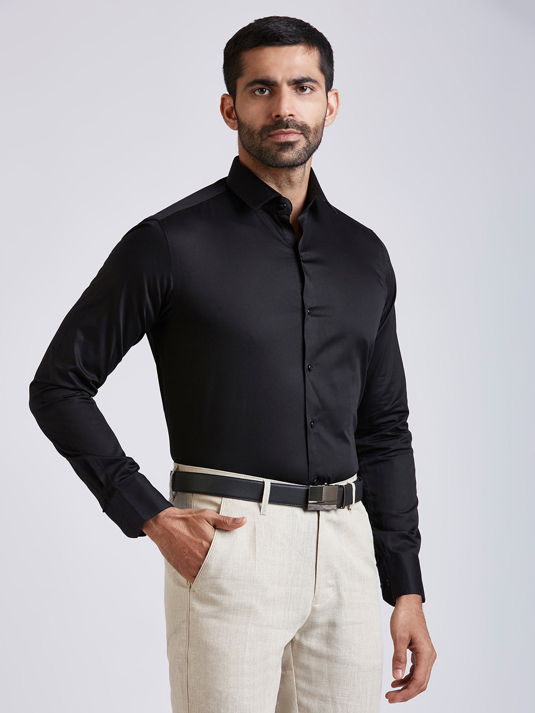 Chet - Satin Slim Fit Shirt - Black