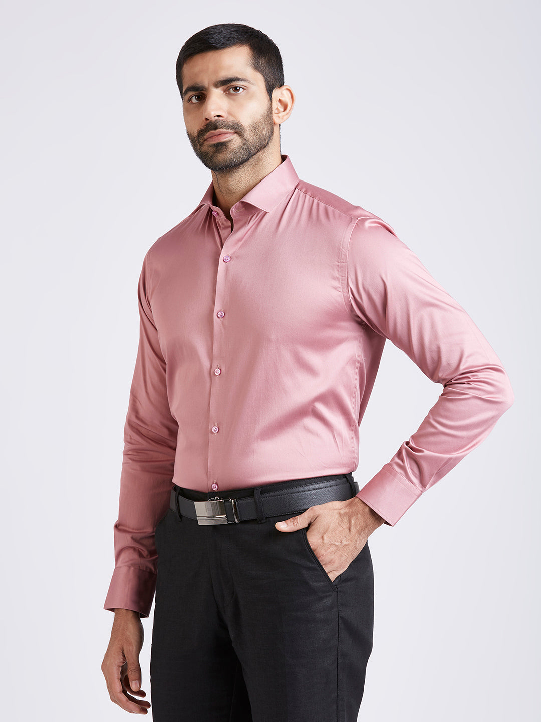 Dewsbury - Satin Slim Fit Shirt- Pink