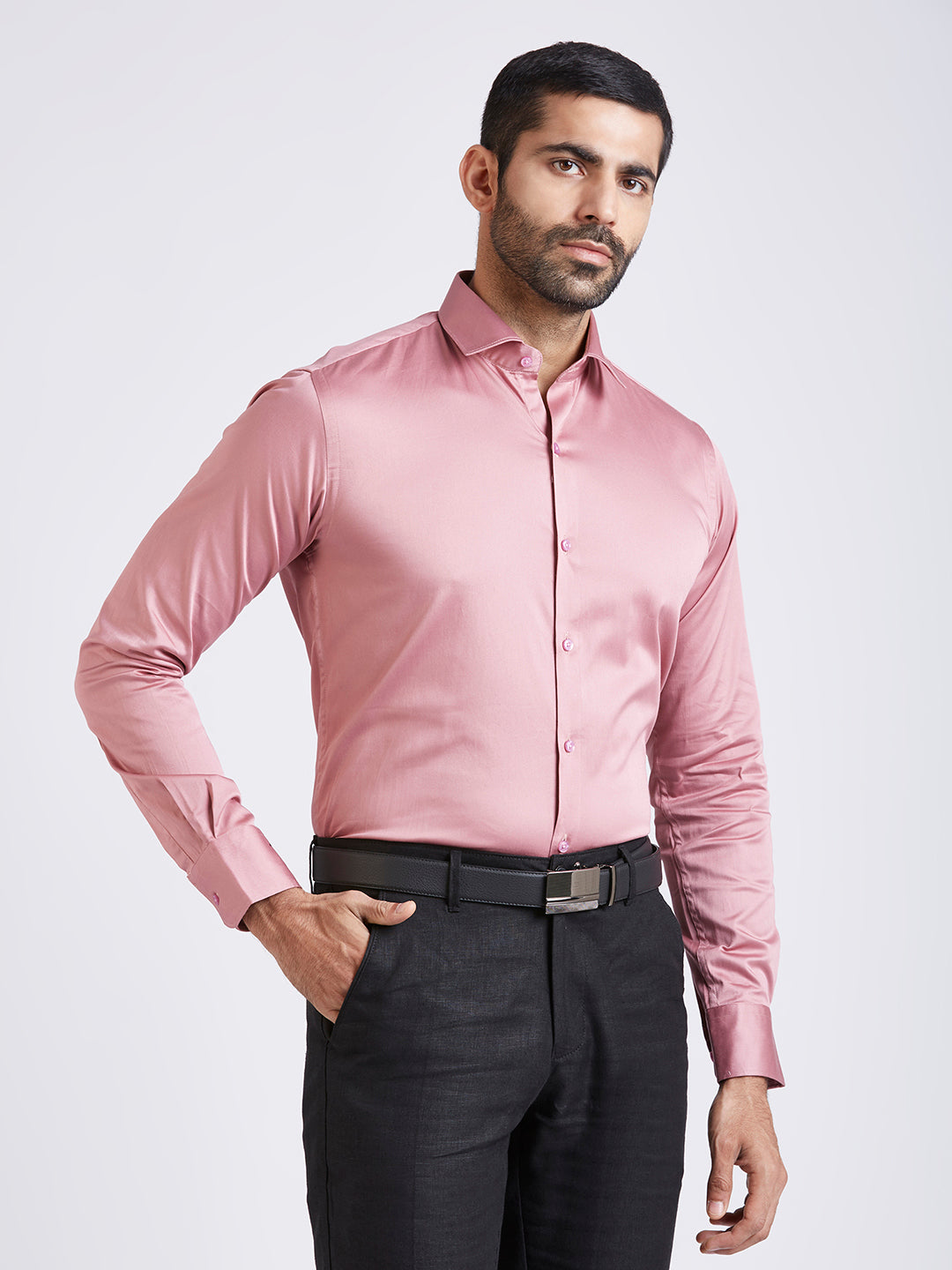 Propus -Satin Slim Fit Shirt - Pink