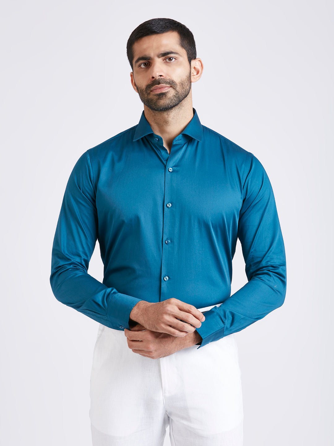 Turquoise - Satin Slim fit shirt