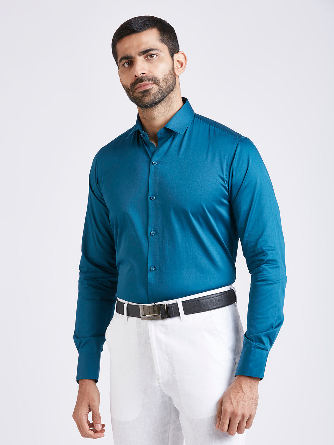 Turquoise - Satin Slim fit shirt