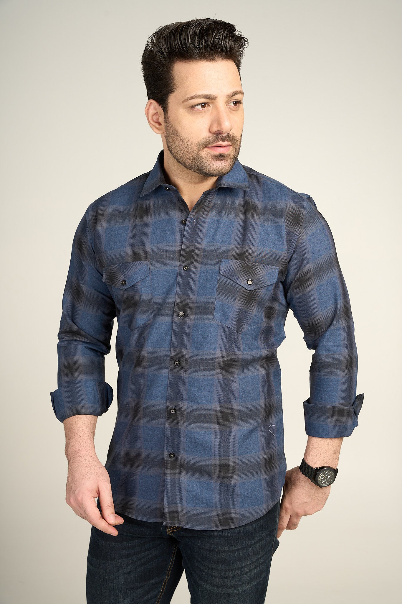 Alzirr - Casual Double Pocket Slim Fit Shirt