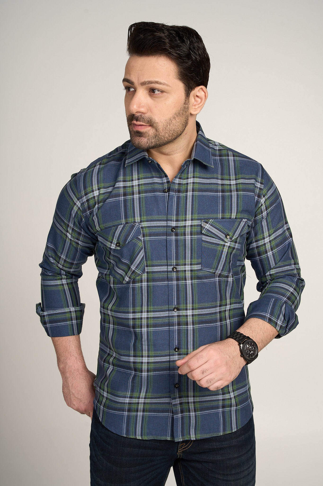 Ran - Casual Double Pocket Slim Fit Shirt