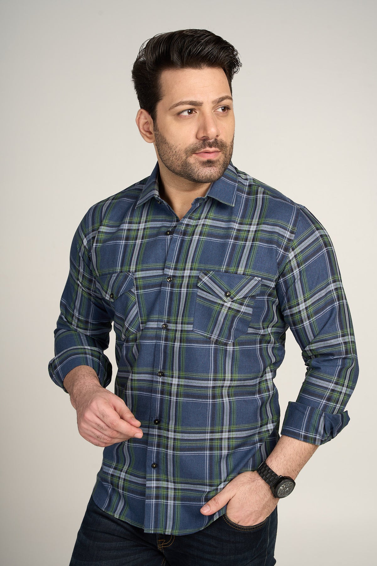 Ran - Casual Double Pocket Slim Fit Shirt