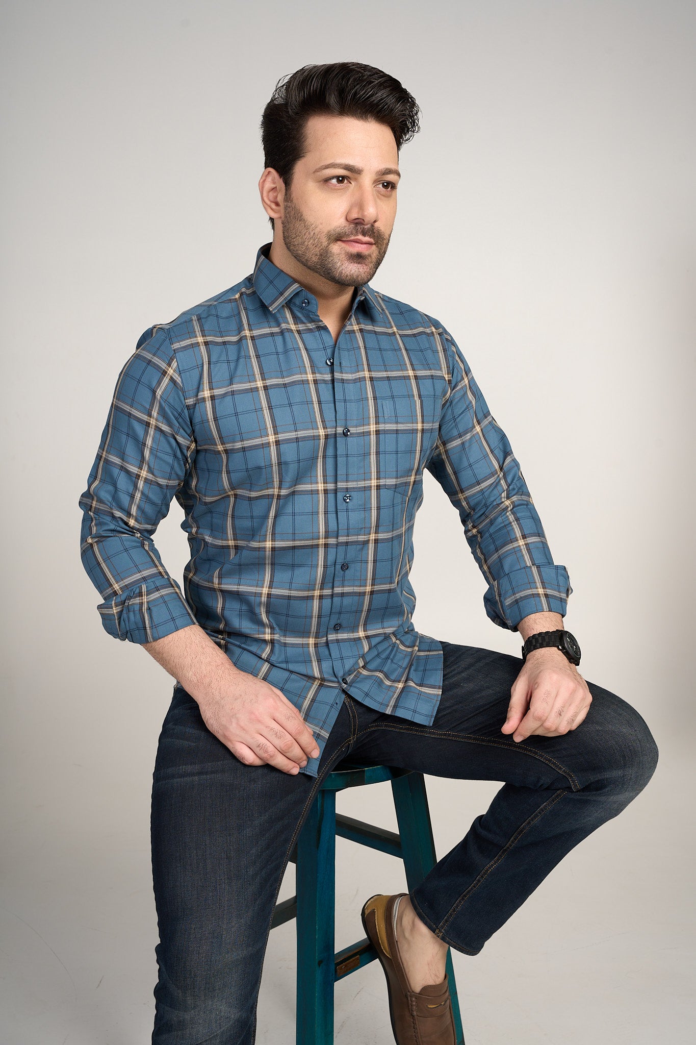 Galloway - Dobby Checkered slim fit shirt