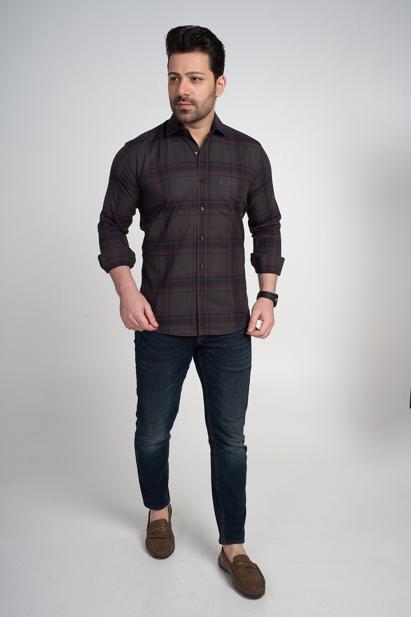 Broxtowe - Dobby Checkered slim fit shirt