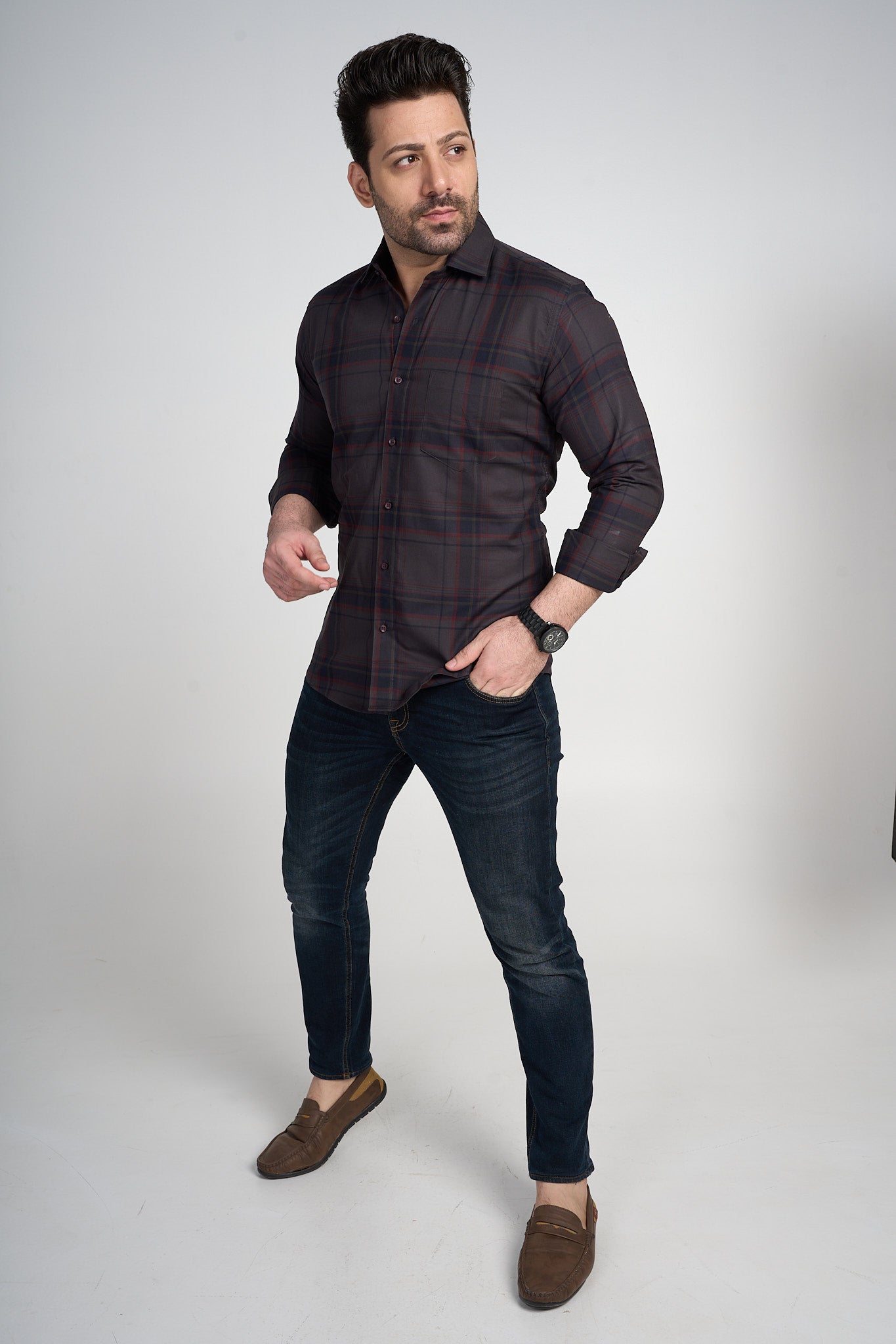 Broxtowe - Dobby Checkered slim fit shirt