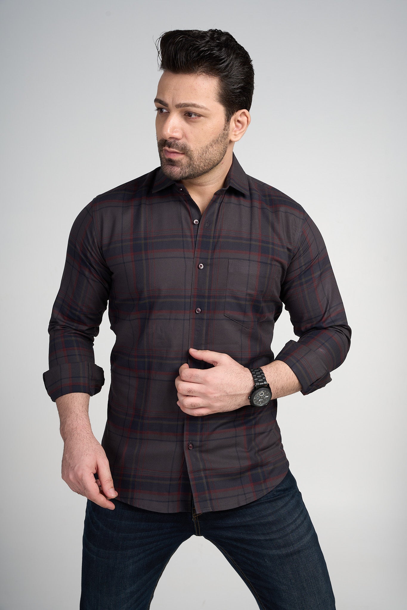 Broxtowe - Dobby Checkered slim fit shirt