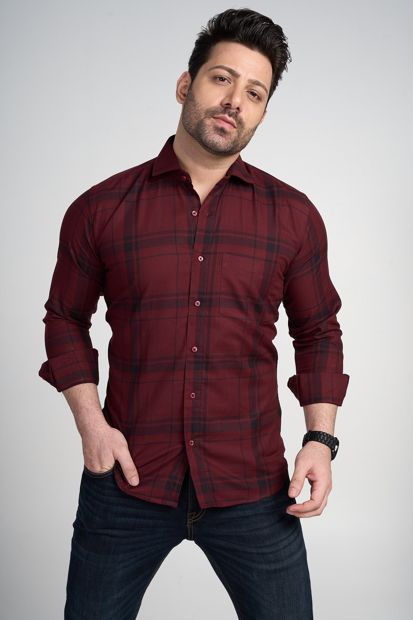 Halton - Dobby Checkered slim fit shirt