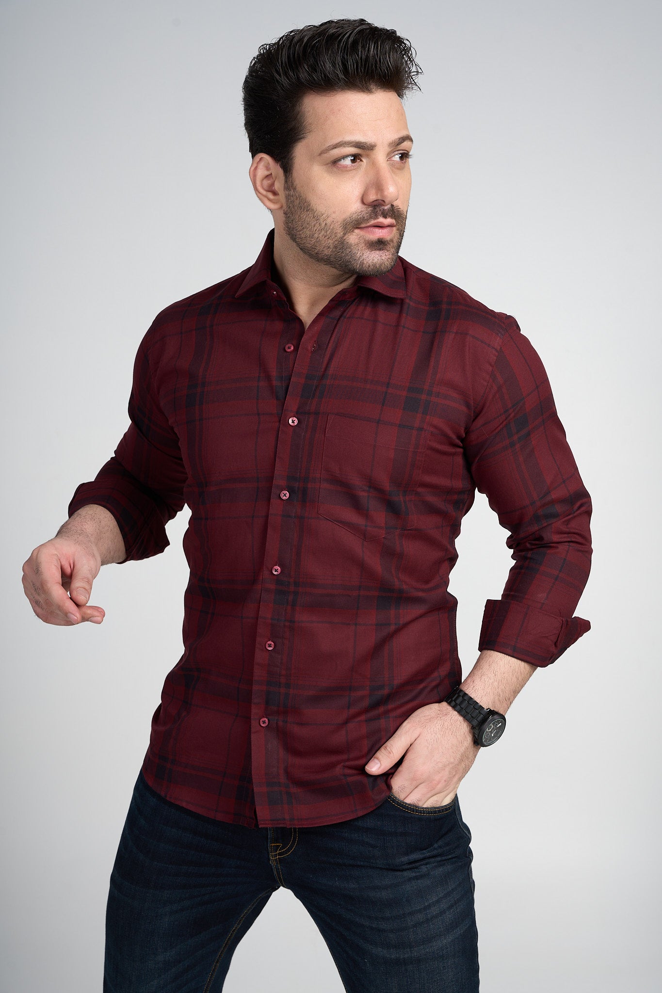 Halton - Dobby Checkered slim fit shirt