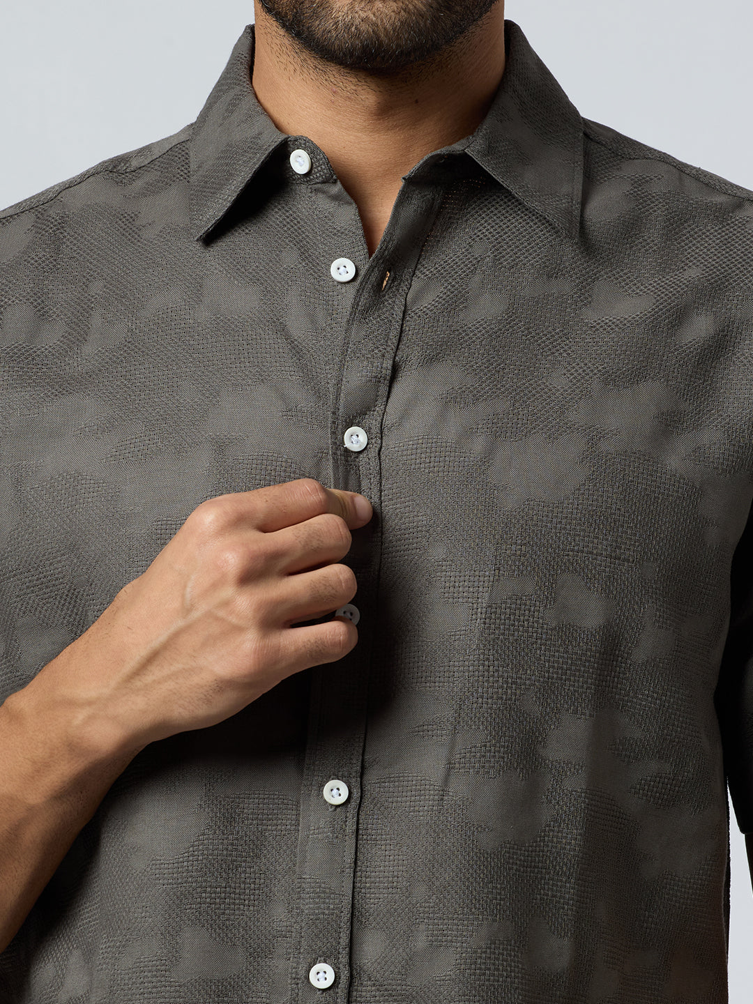 Zulu Half-Sleeves Textured Shirt - Grey