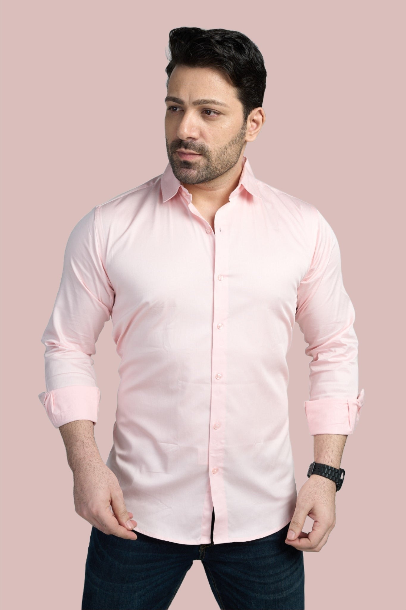 Baby Pink - Satin Slim fit shirt