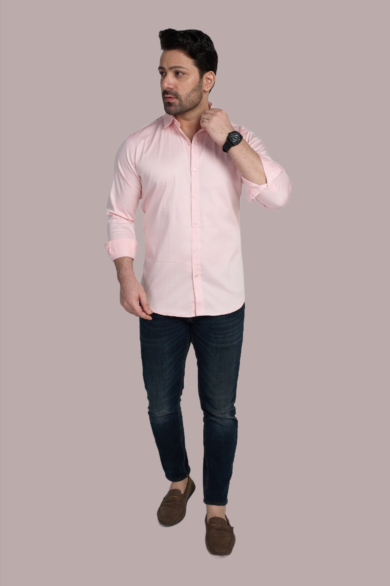 Baby Pink Satin Slim fit shirt - Main Image