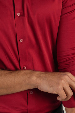 Arcane - Satin Slim Fit Shirt - Red - John Watson