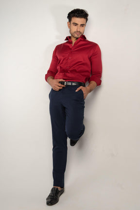 Arcane - Satin Slim Fit Shirt - Red - John Watson