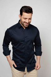 Navy - Satin Slim fit shirt - John Watson