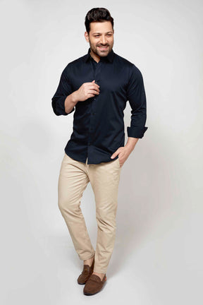 Navy - Satin Slim fit shirt - John Watson