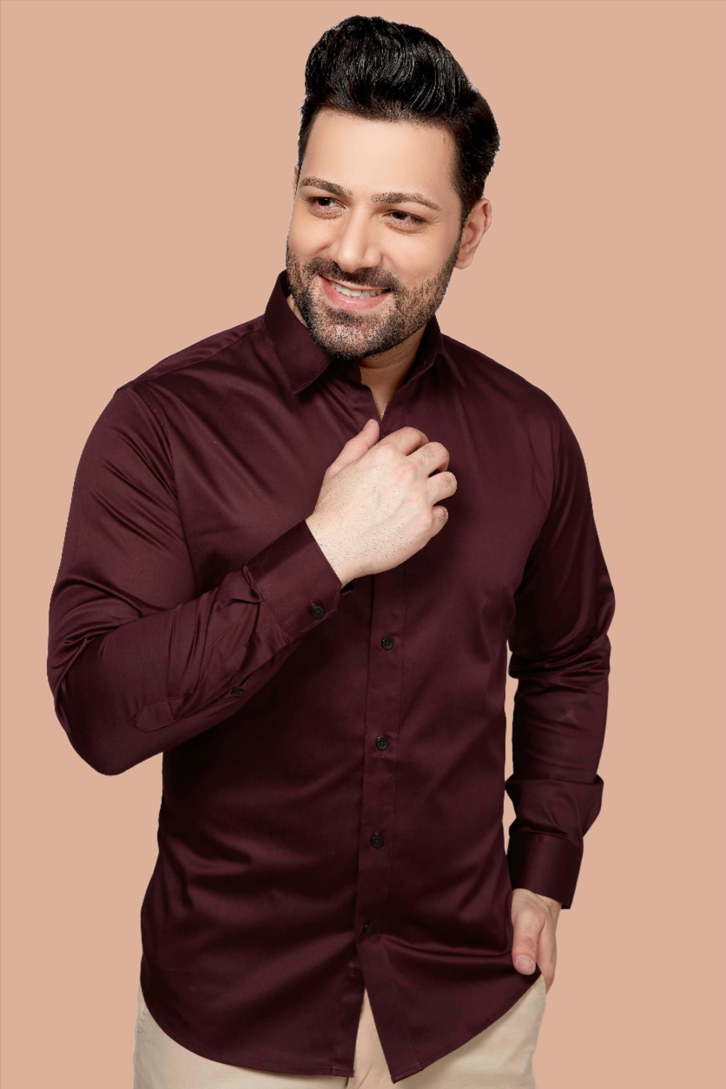 Maroon - Satin Slim fit shirt - John Watson