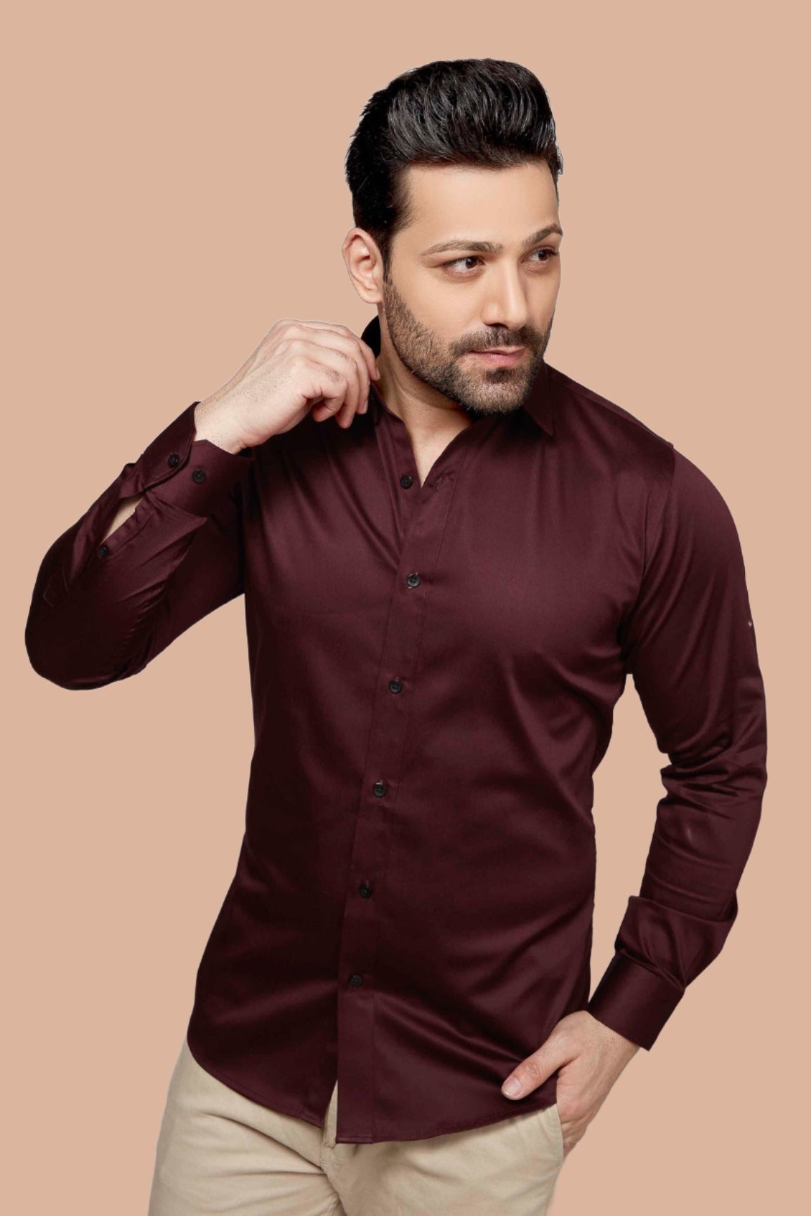 Maroon - Satin Slim fit shirt - John Watson