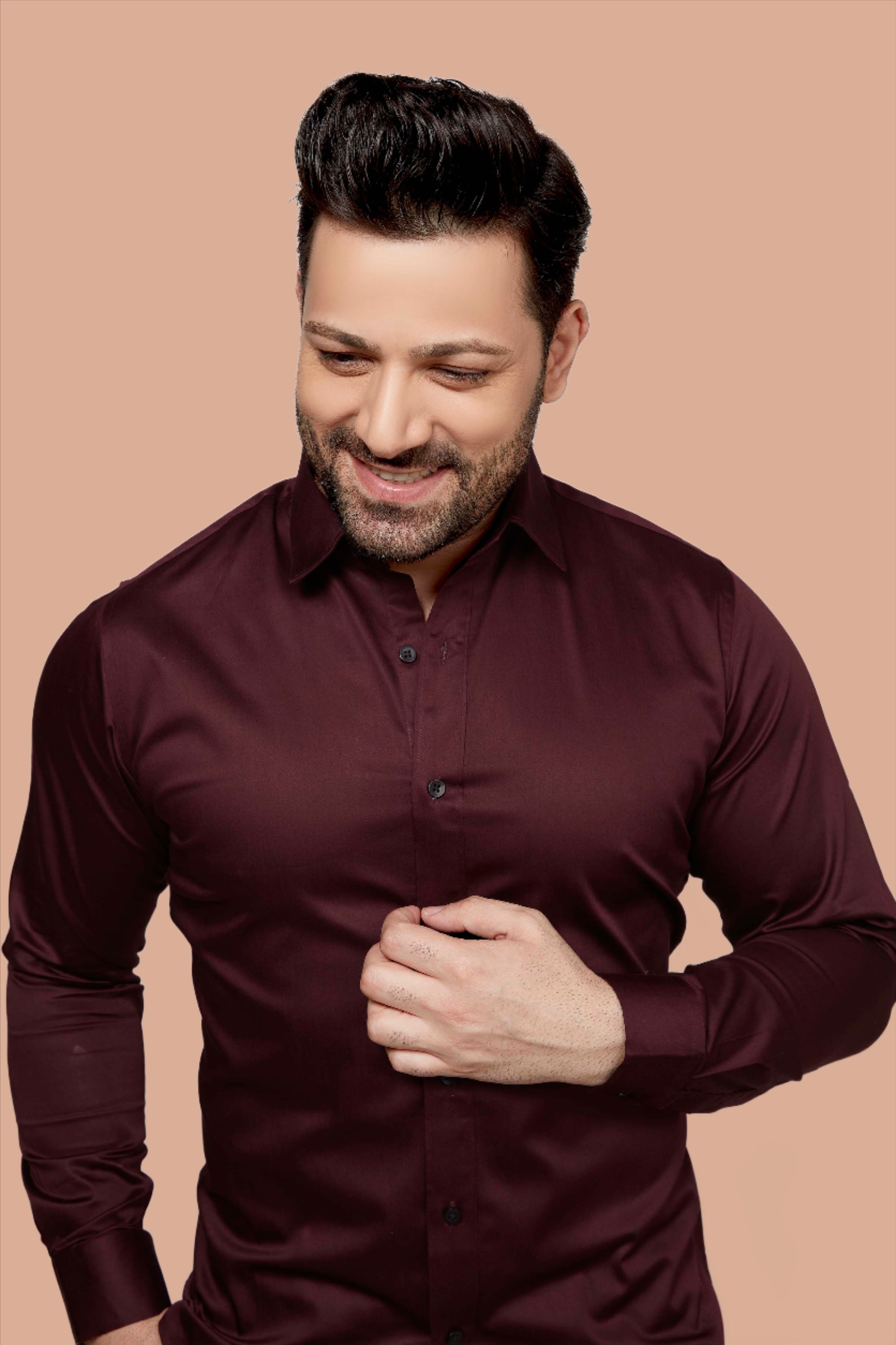 Maroon - Satin Slim fit shirt - John Watson