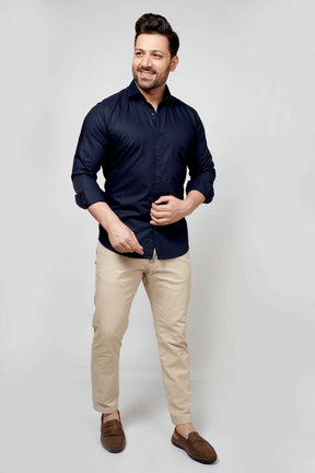 Navy Blue - Cord Slim fit shirt - John Watson