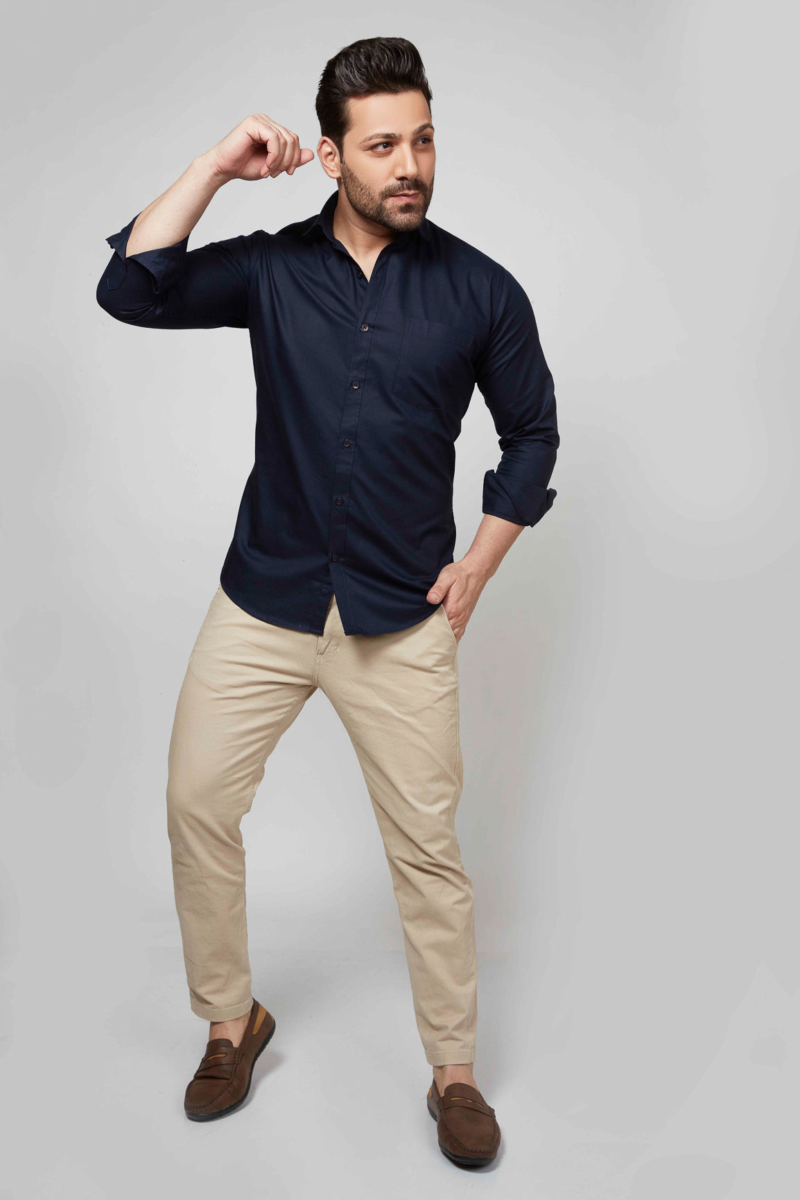 Navy Blue - Cord Slim fit shirt - John Watson