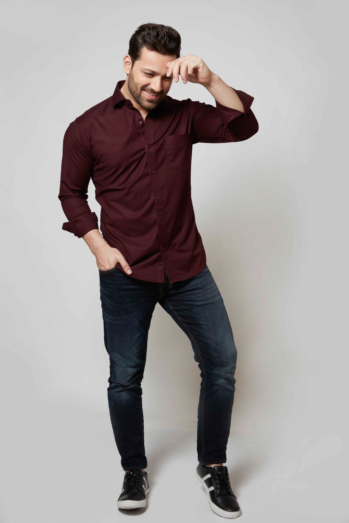 Jester Maroon- Oxford Slim Fit Shirt - John Watson