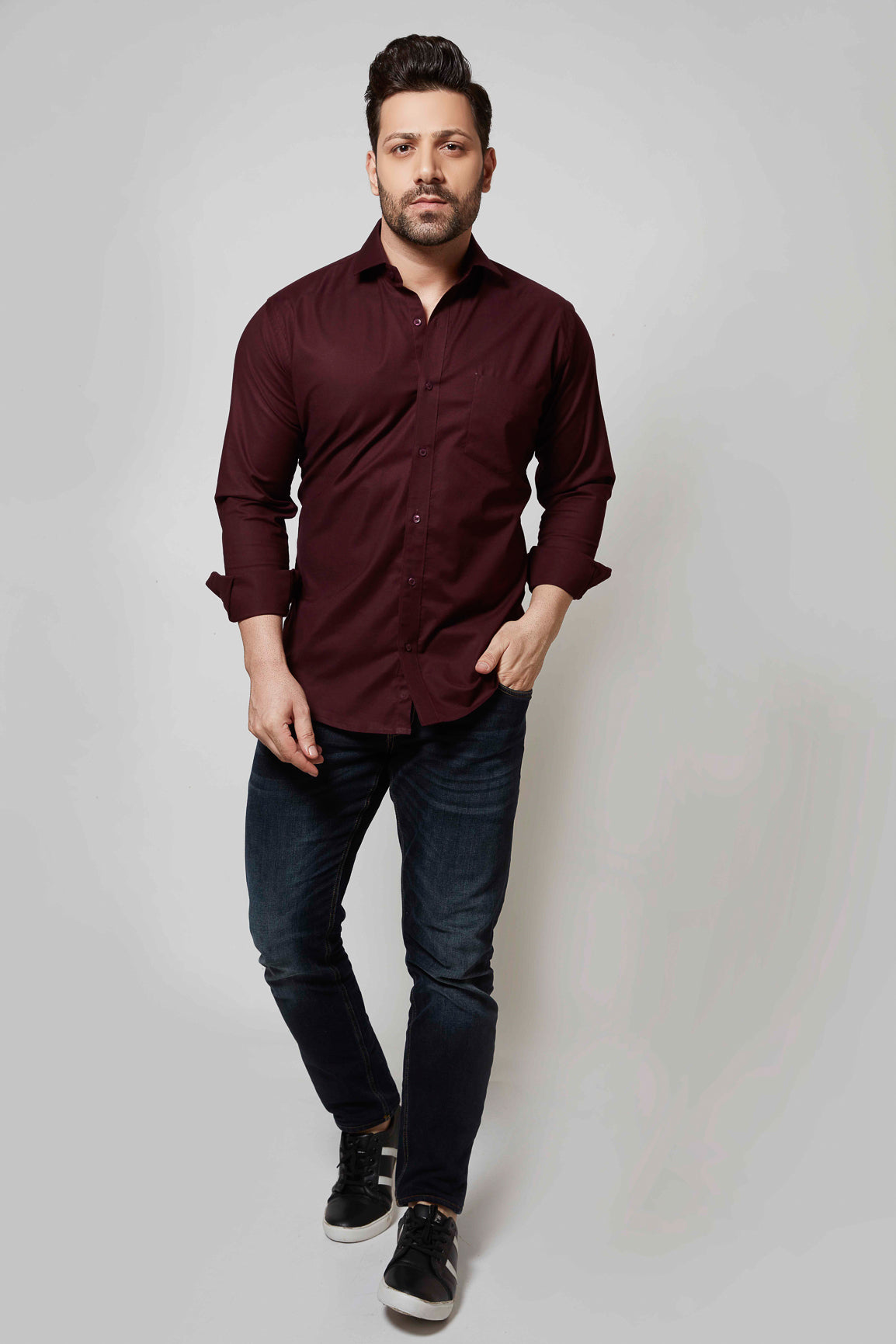 Jester Maroon- Oxford Slim Fit Shirt - John Watson