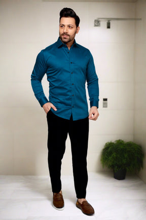 Turquoise - Satin Slim fit shirt - John Watson