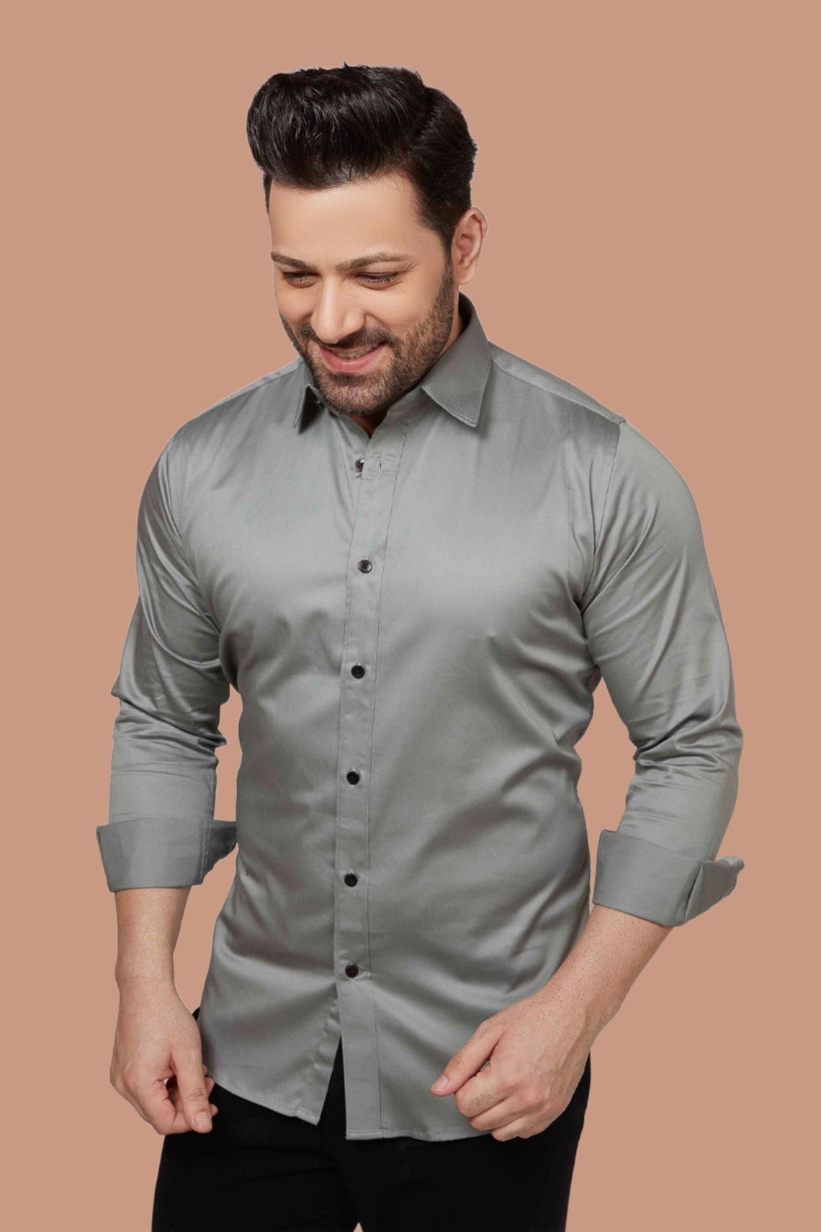 Steel grey - Satin Slim fit shirt - John Watson