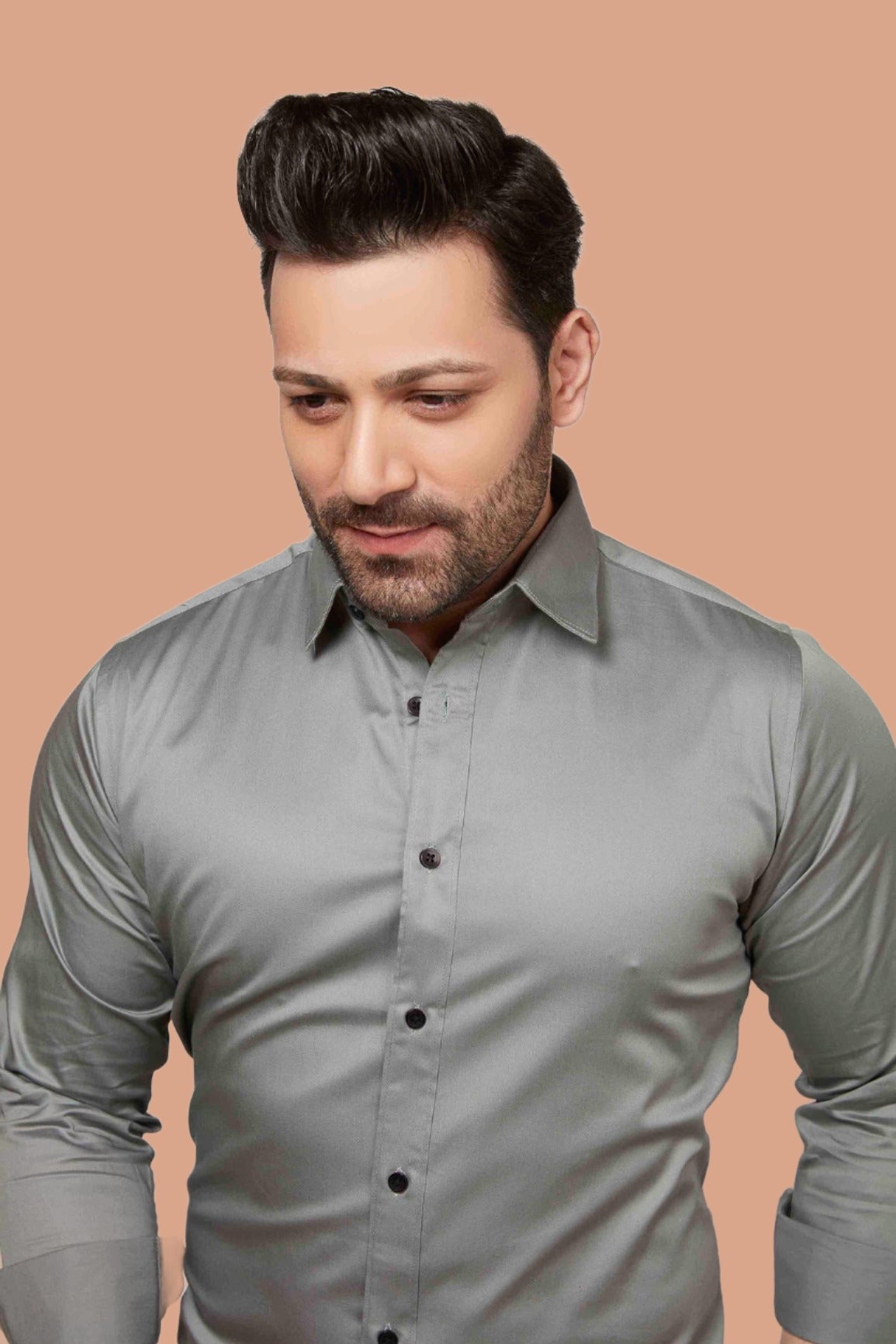 Steel grey - Satin Slim fit shirt - John Watson