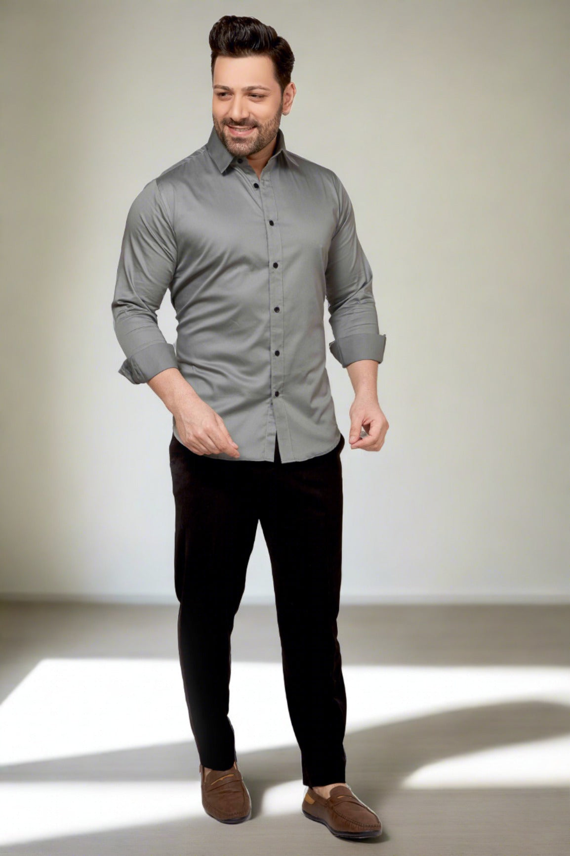 Steel grey - Satin Slim fit shirt - John Watson