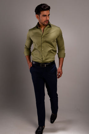 Costas - Satin Slim Fit Shirt - Green - John Watson