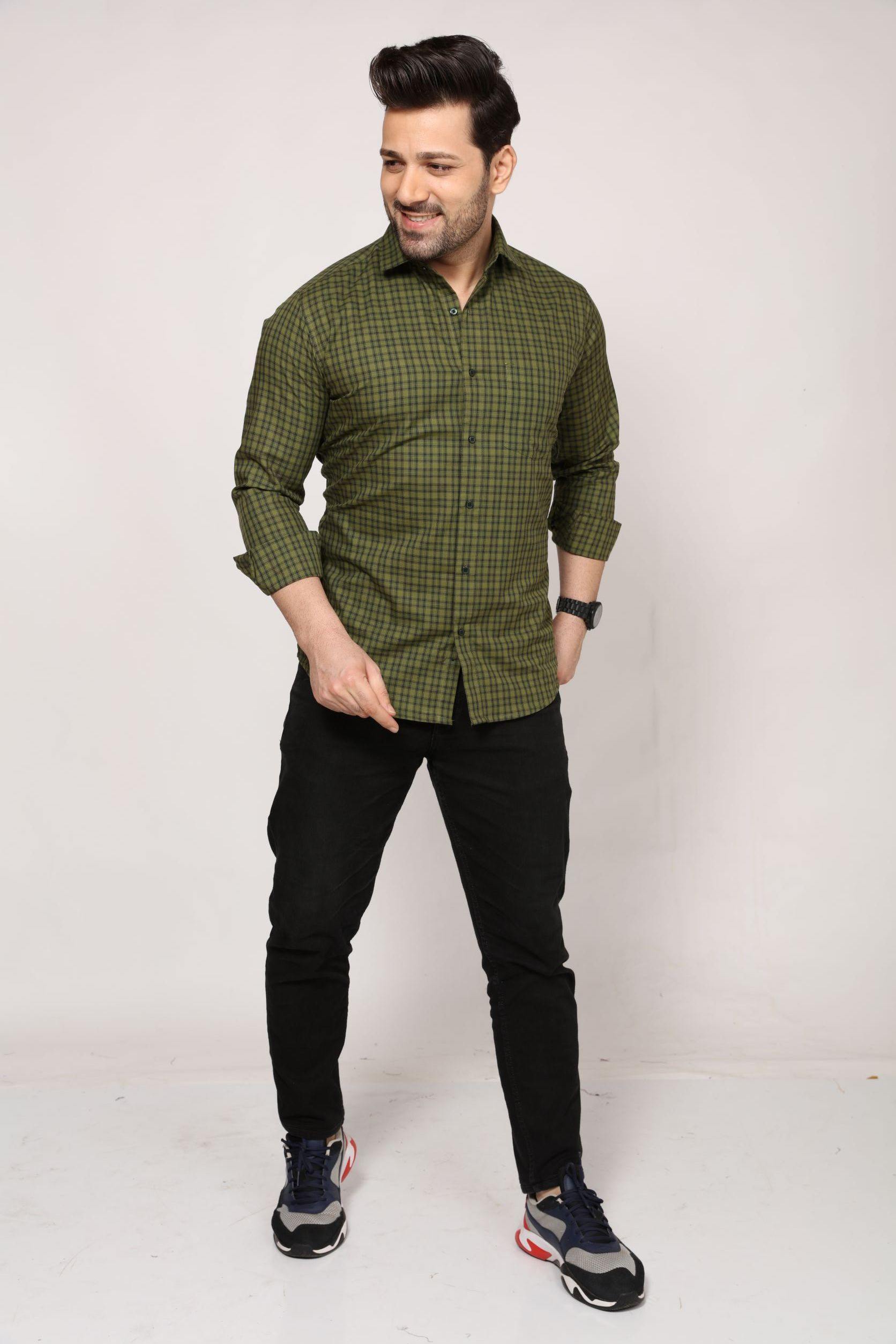 Cambridge - Checkered Slim fit Shirt- Green - John Watson