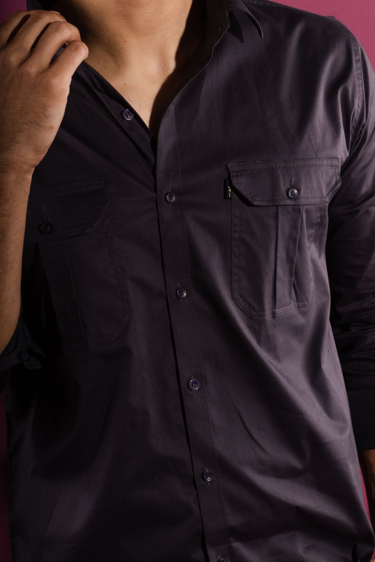 Chirping Grey - Double-Pocket Slim-Fit Shirt - John Watson