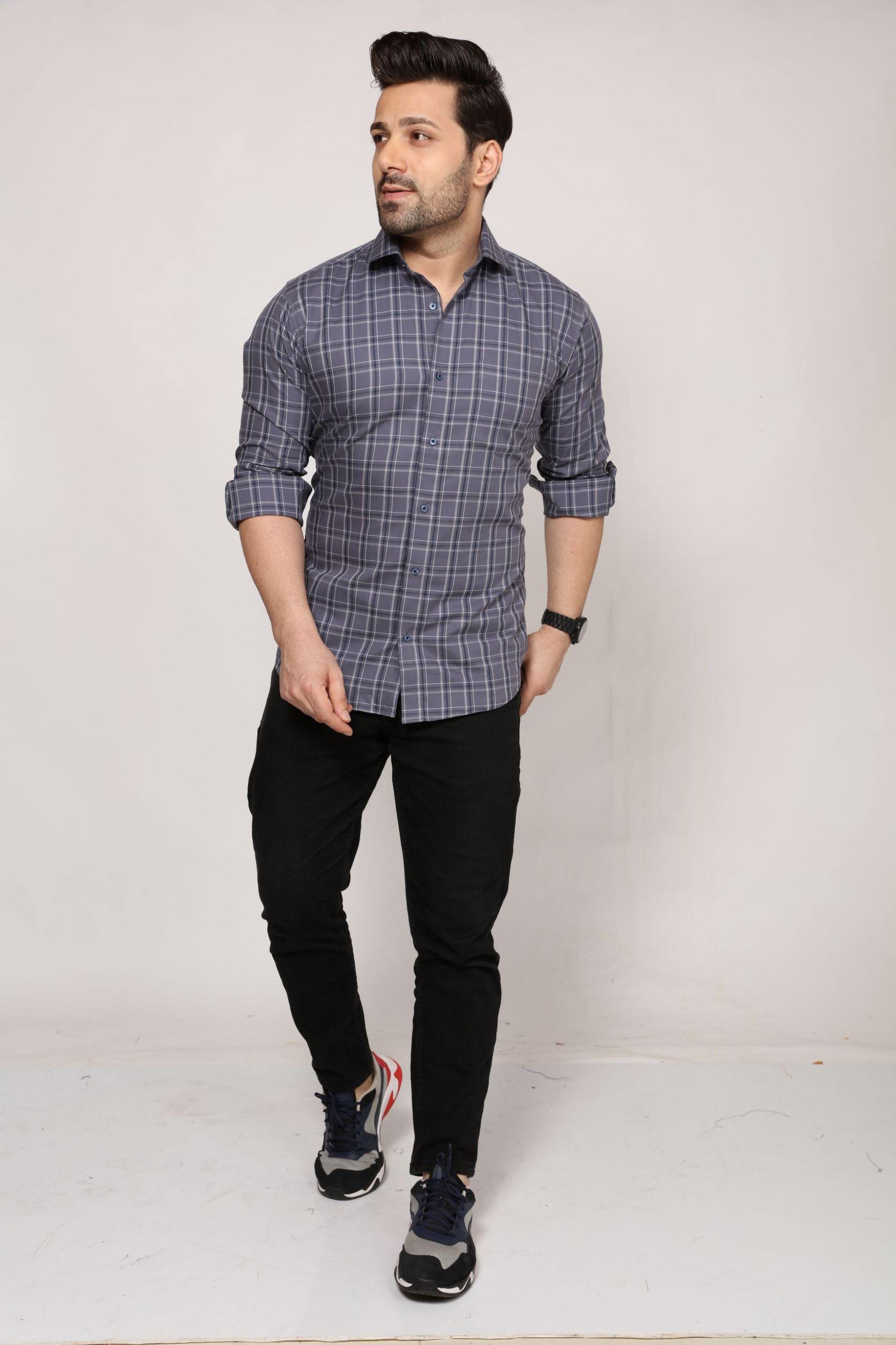 Derby - Checkered Slim fit shirt - Grey - John Watson