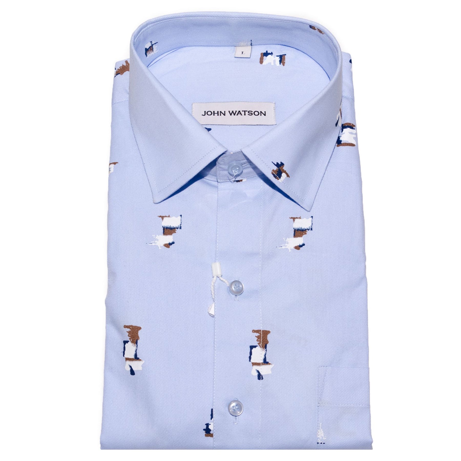 Frigate - Printed twill Shirt- Blue - John Watson
