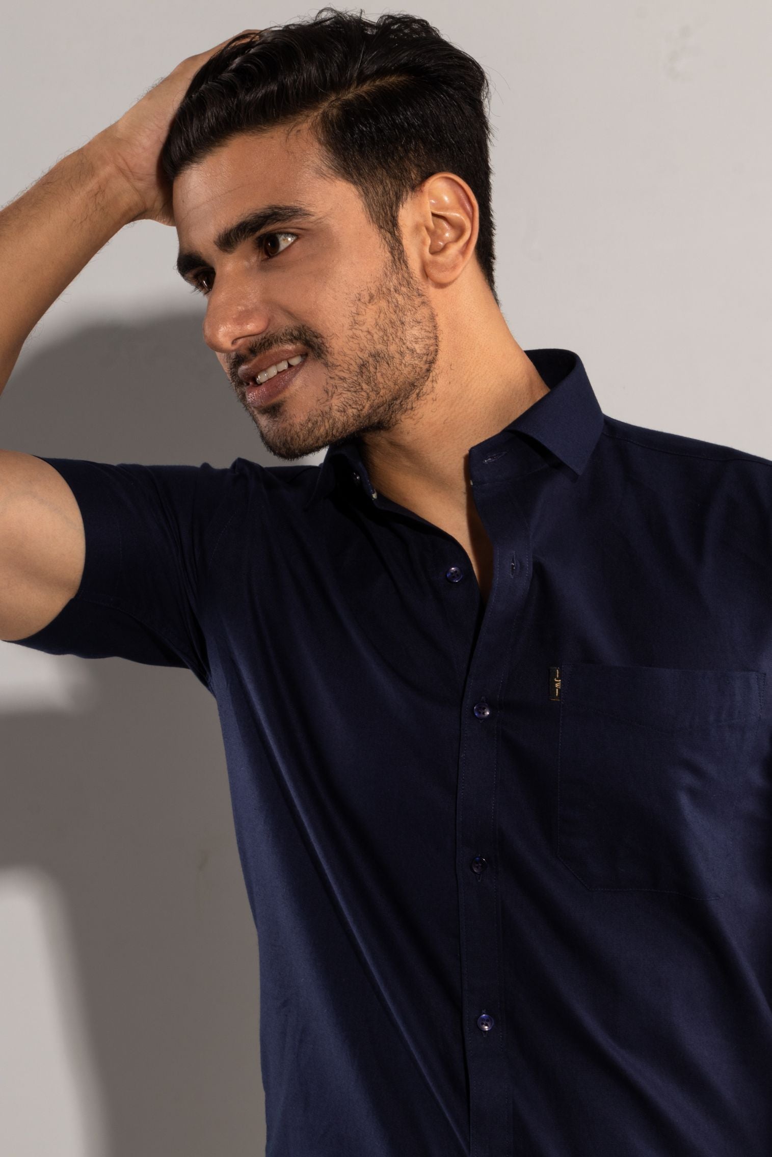 Persian Blue - Oxford Half-Sleeve Slim-Fit Shirt - John Watson